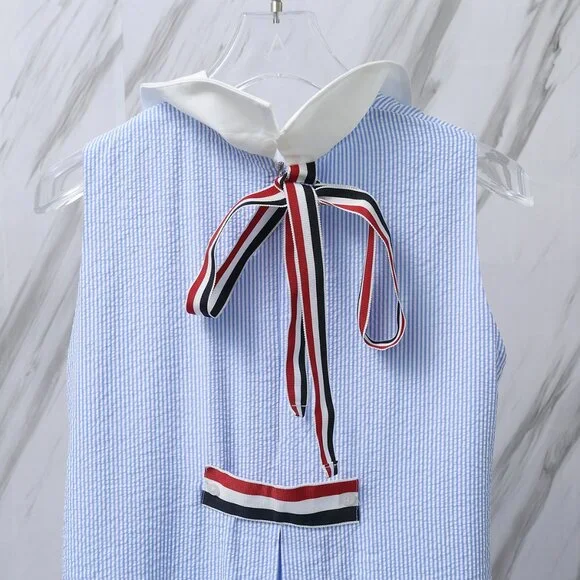 THOM BROWNE Blue Striped Casual Dress - Picture 2 of 9